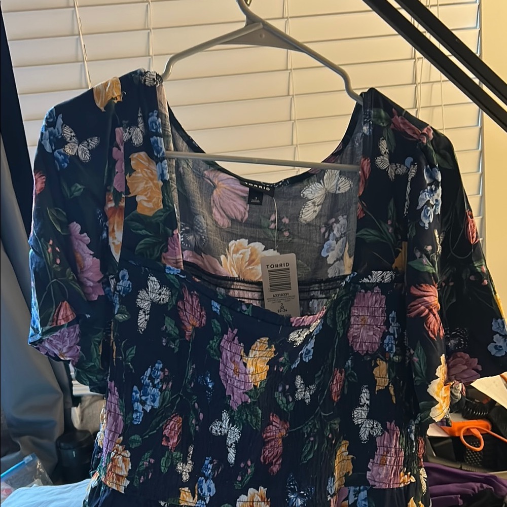 Torrid Floral Women's A Line Midi Dress- Multicolor (butterfly garden peacoat)